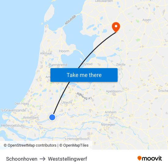 Schoonhoven to Weststellingwerf map