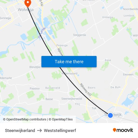 Steenwijkerland to Weststellingwerf map