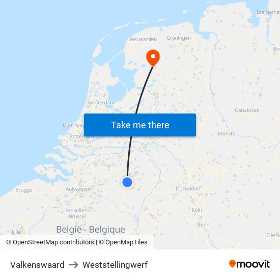 Valkenswaard to Weststellingwerf map