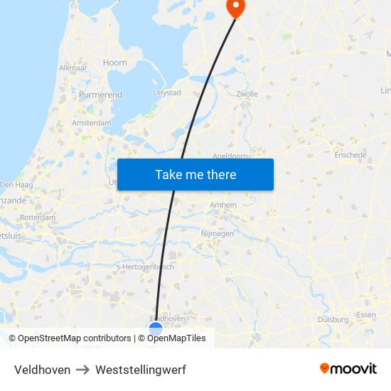 Veldhoven to Weststellingwerf map