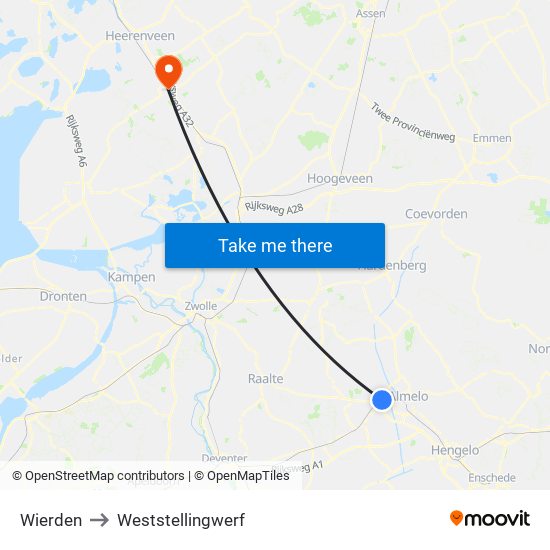 Wierden to Weststellingwerf map