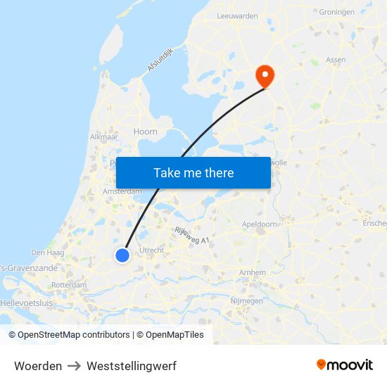 Woerden to Weststellingwerf map