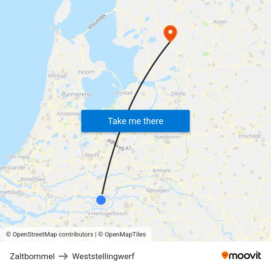 Zaltbommel to Weststellingwerf map