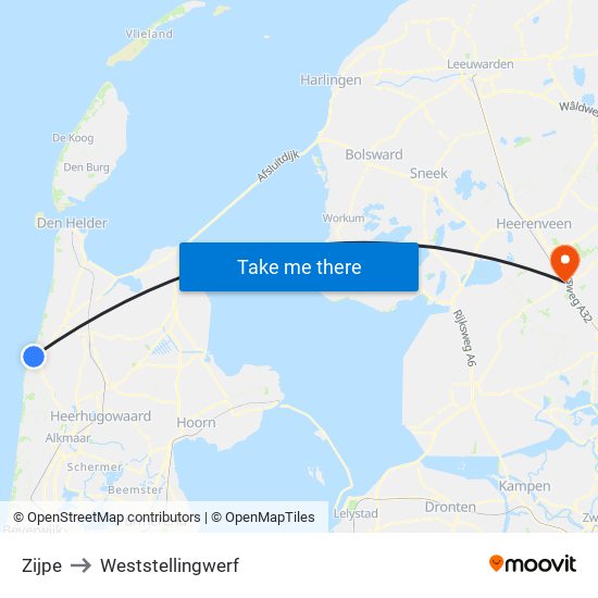 Zijpe to Weststellingwerf map