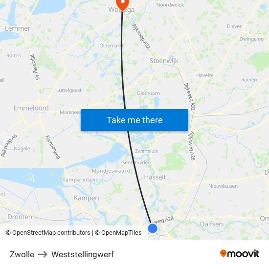 Zwolle to Weststellingwerf map