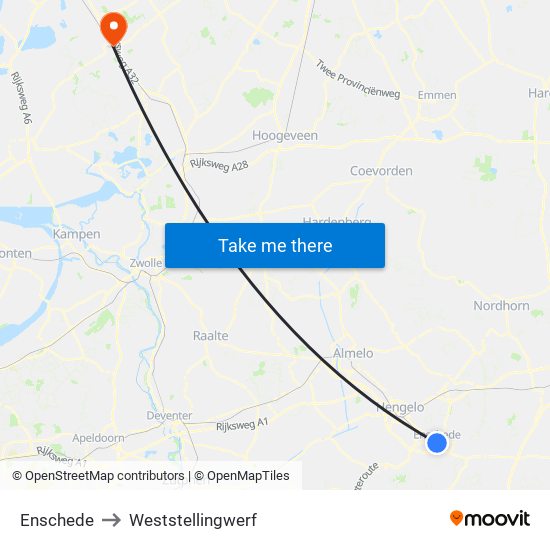 Enschede to Weststellingwerf map