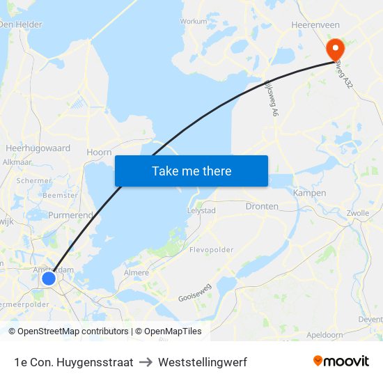 1e Con. Huygensstraat to Weststellingwerf map