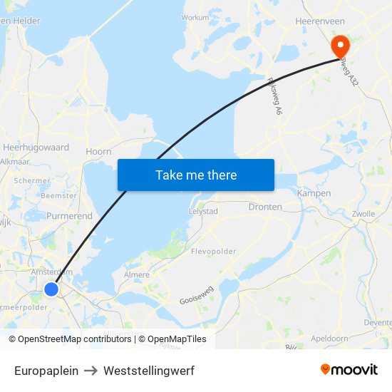 Europaplein to Weststellingwerf map