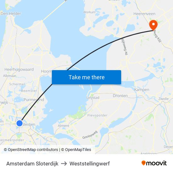 Amsterdam Sloterdijk to Weststellingwerf map