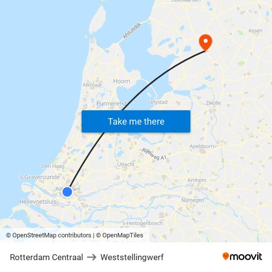 Rotterdam Centraal to Weststellingwerf map