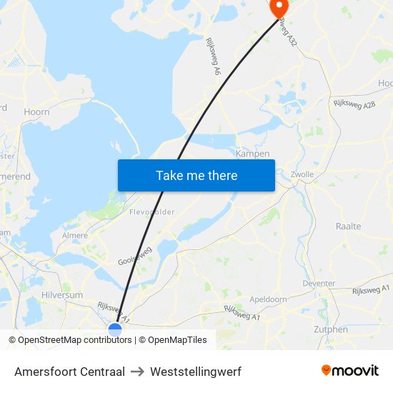 Amersfoort Centraal to Weststellingwerf map