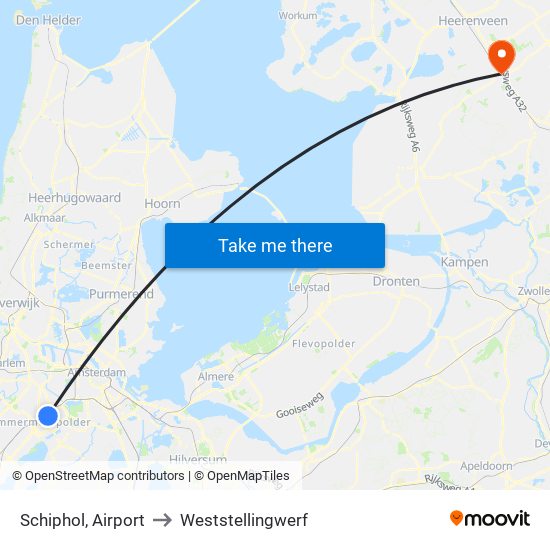 Schiphol, Airport to Weststellingwerf map