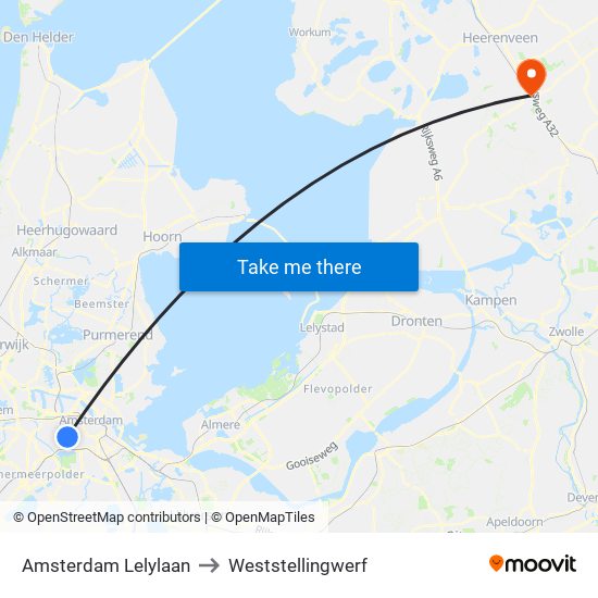 Amsterdam Lelylaan to Weststellingwerf map