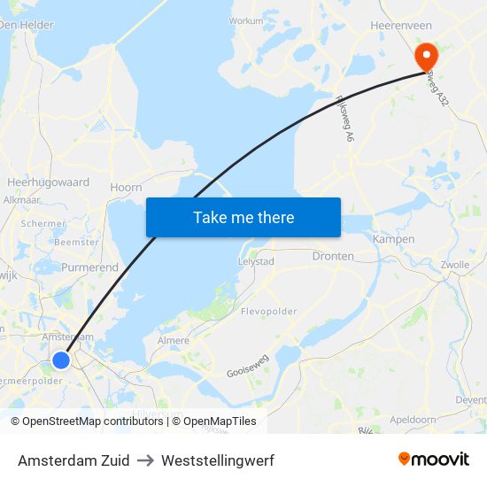 Amsterdam Zuid to Weststellingwerf map