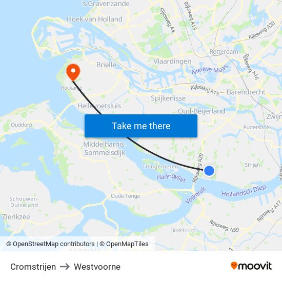 Cromstrijen to Westvoorne map