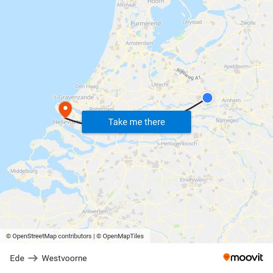 Ede to Westvoorne map