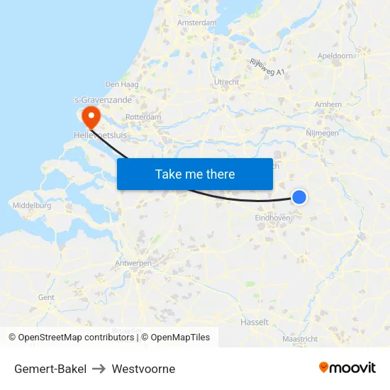 Gemert-Bakel to Westvoorne map