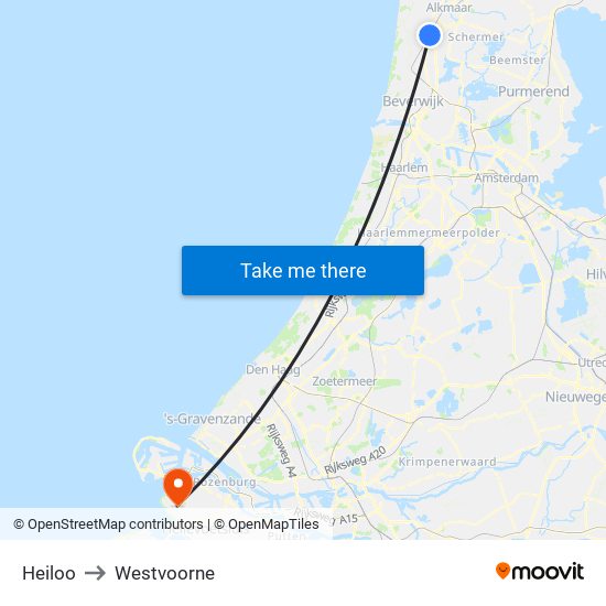 Heiloo to Westvoorne map