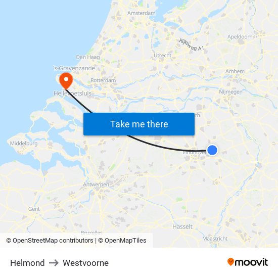 Helmond to Westvoorne map