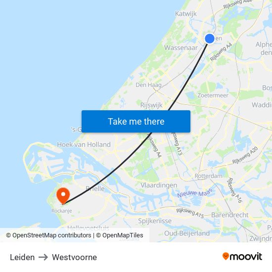 Leiden to Westvoorne map