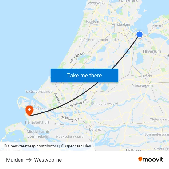 Muiden to Westvoorne map