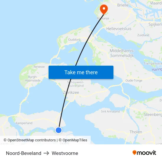 Noord-Beveland to Westvoorne map