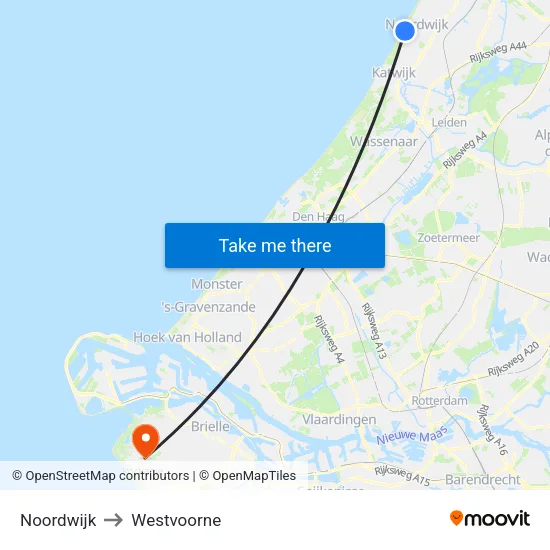 Noordwijk to Westvoorne map