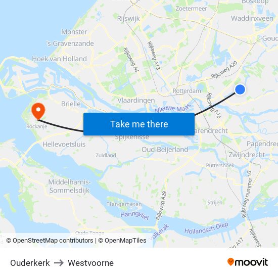 Ouderkerk to Westvoorne map