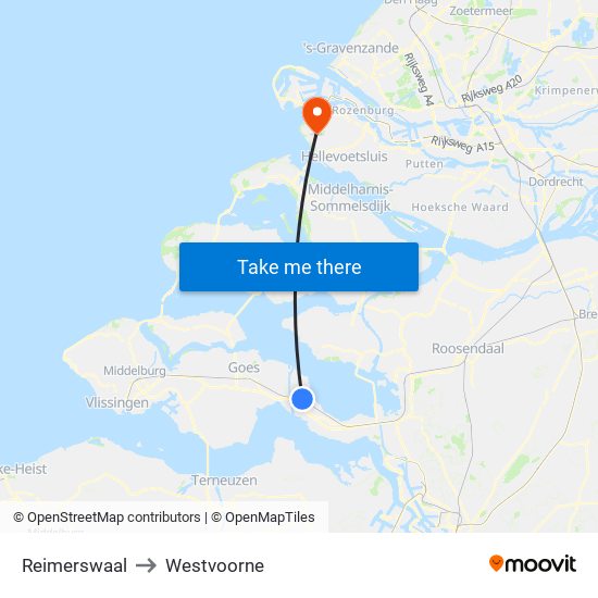 Reimerswaal to Westvoorne map