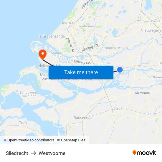 Sliedrecht to Westvoorne map