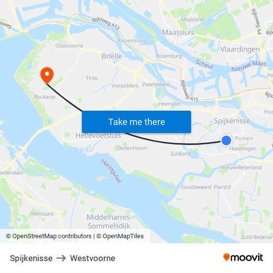 Spijkenisse to Westvoorne map
