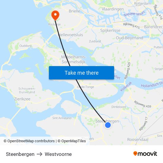 Steenbergen to Westvoorne map