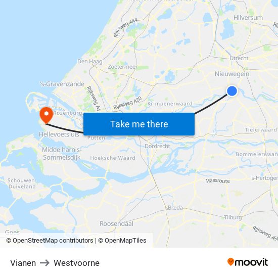 Vianen to Westvoorne map