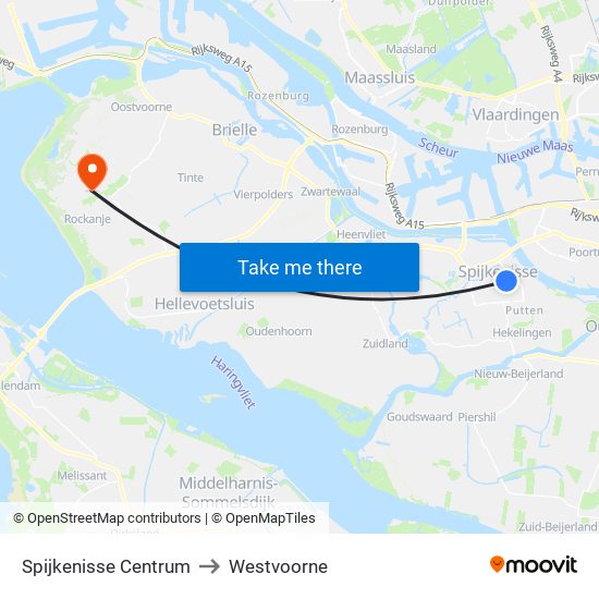 Spijkenisse Centrum to Westvoorne map