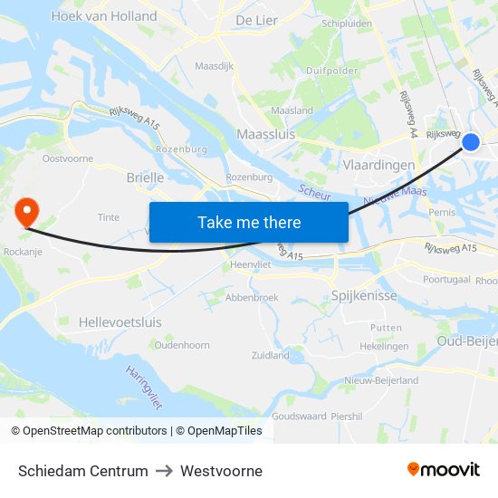 Schiedam Centrum to Westvoorne map