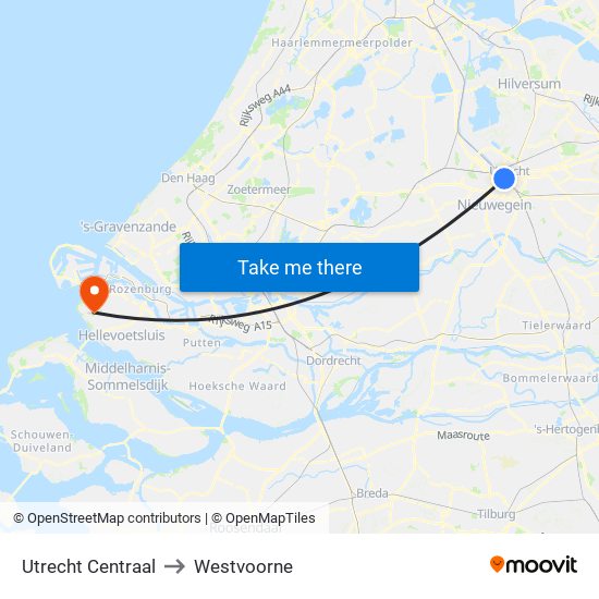 Utrecht Centraal to Westvoorne map