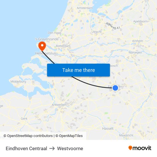 Eindhoven Centraal to Westvoorne map