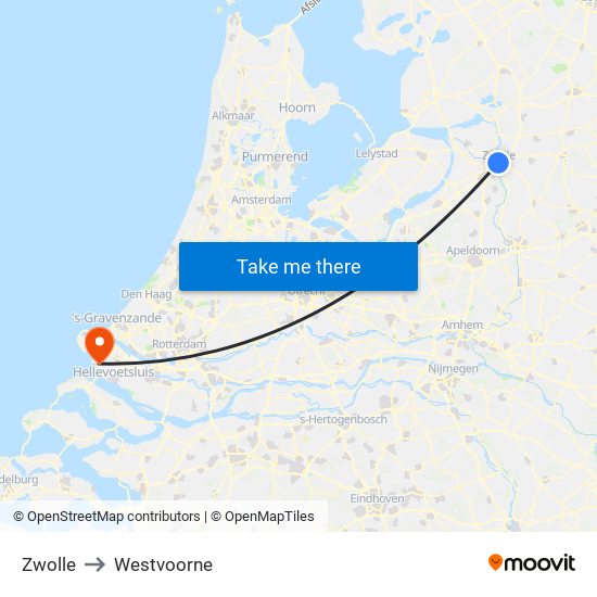 Zwolle to Westvoorne map