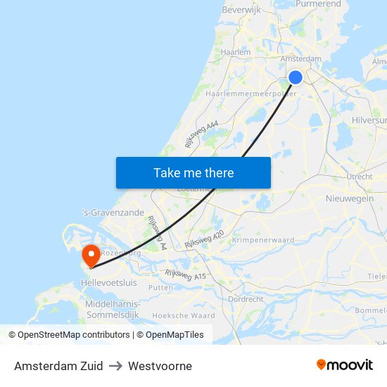 Amsterdam Zuid to Westvoorne map