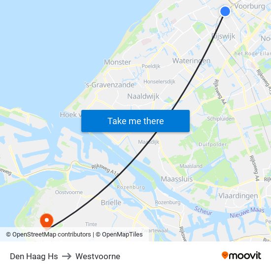 Den Haag Hs to Westvoorne map