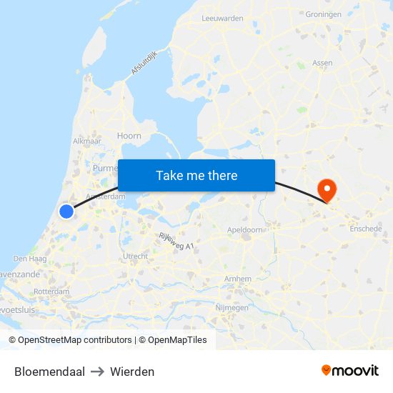 Bloemendaal to Wierden map