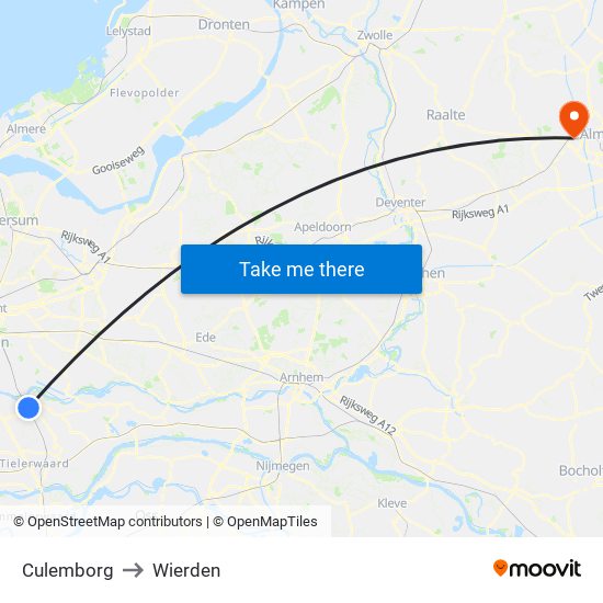 Culemborg to Wierden map