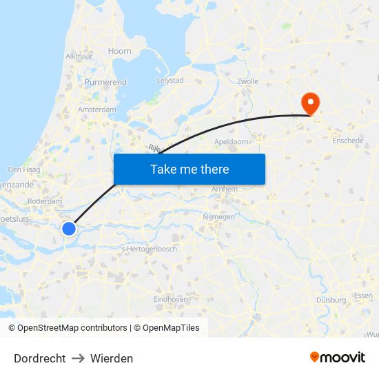 Dordrecht to Wierden map