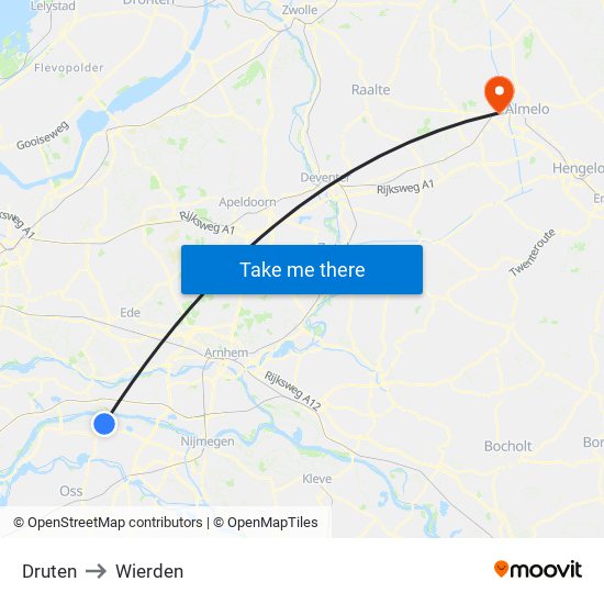 Druten to Wierden map