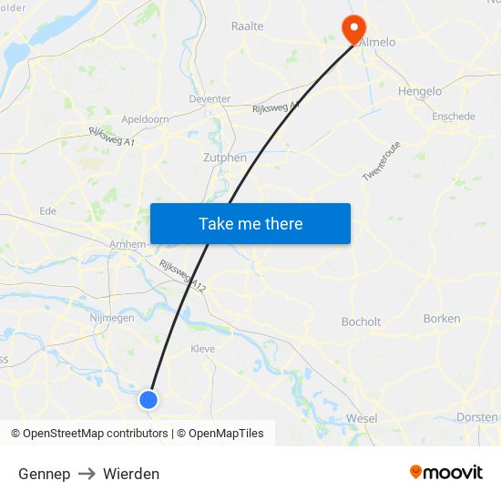 Gennep to Wierden map