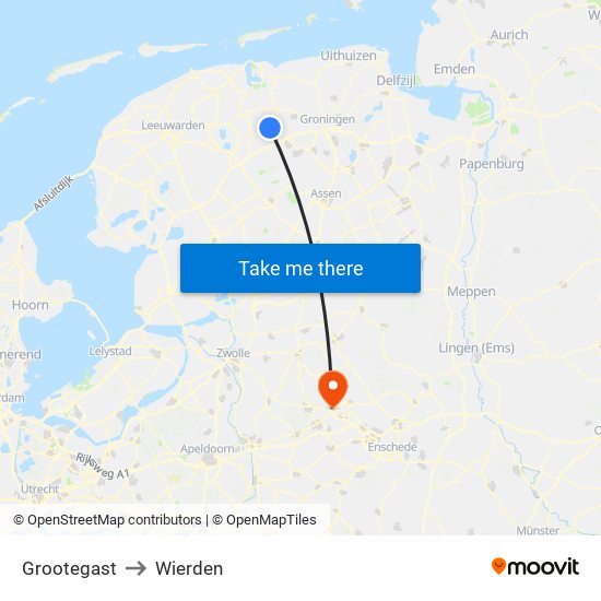 Grootegast to Wierden map