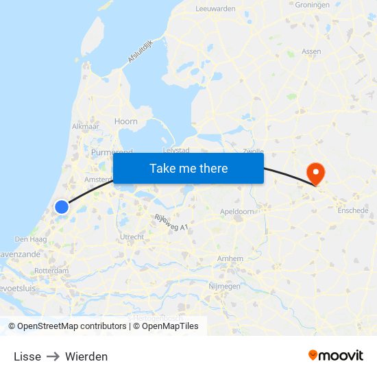 Lisse to Wierden map