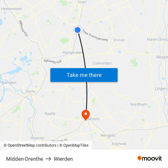 Midden-Drenthe to Wierden map