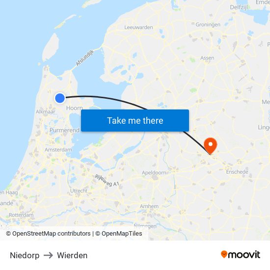 Niedorp to Wierden map