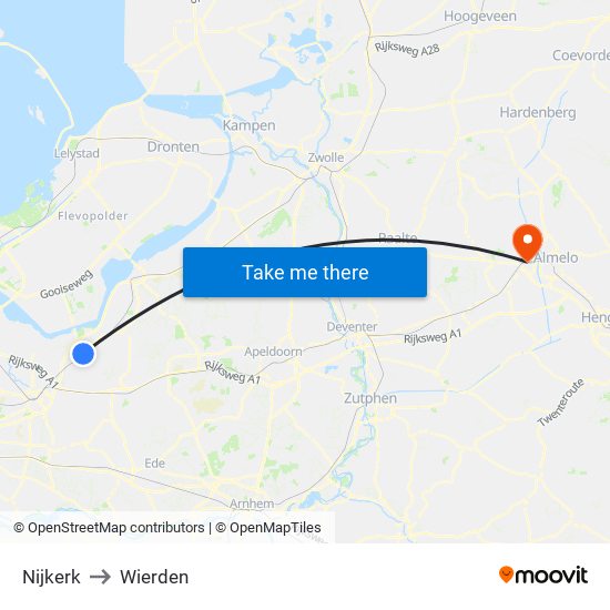 Nijkerk to Wierden map